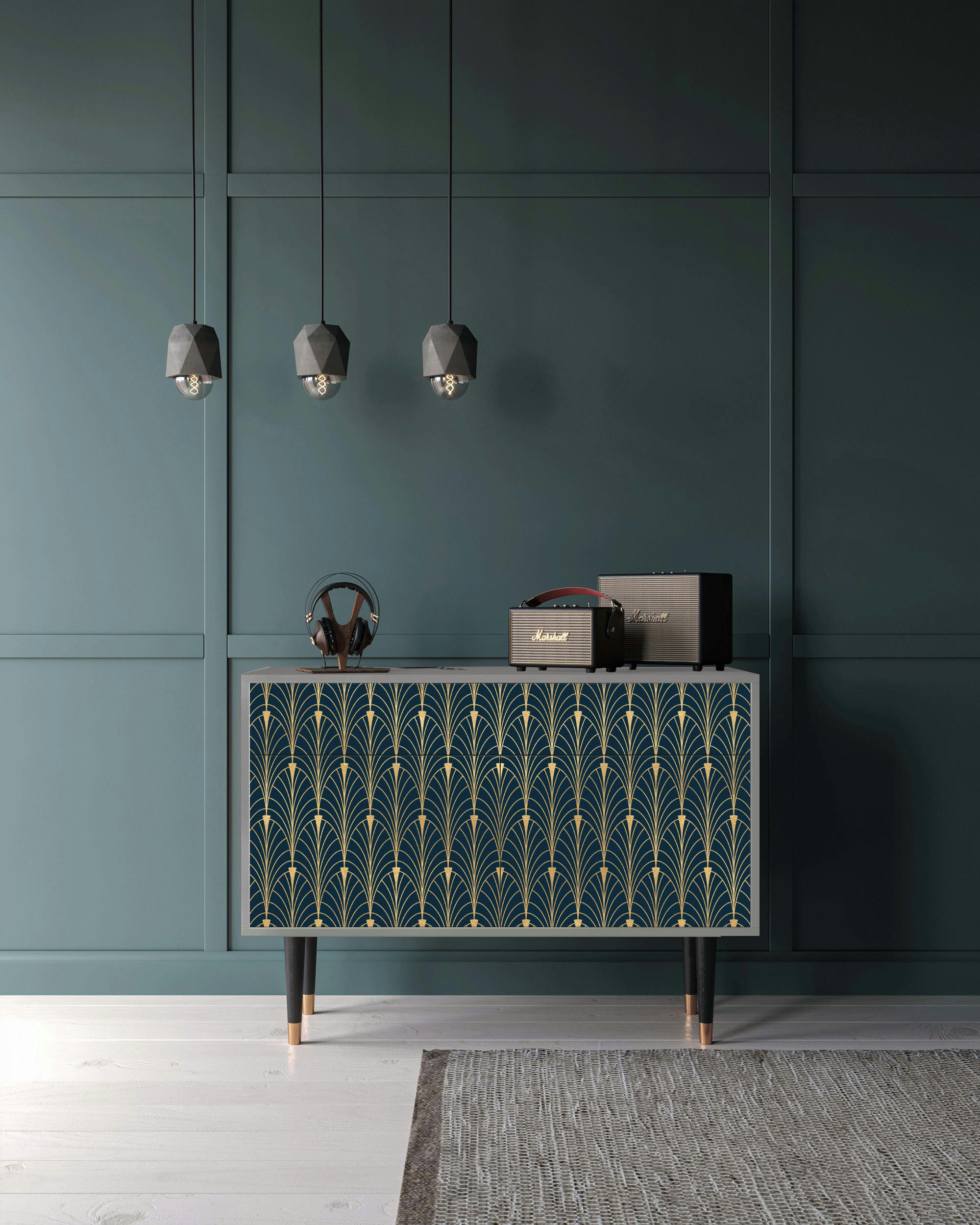 FLOWER OF THE NILE - Buffet  bleu et jaune 2 tiroirs et 2 portes L 115 cm