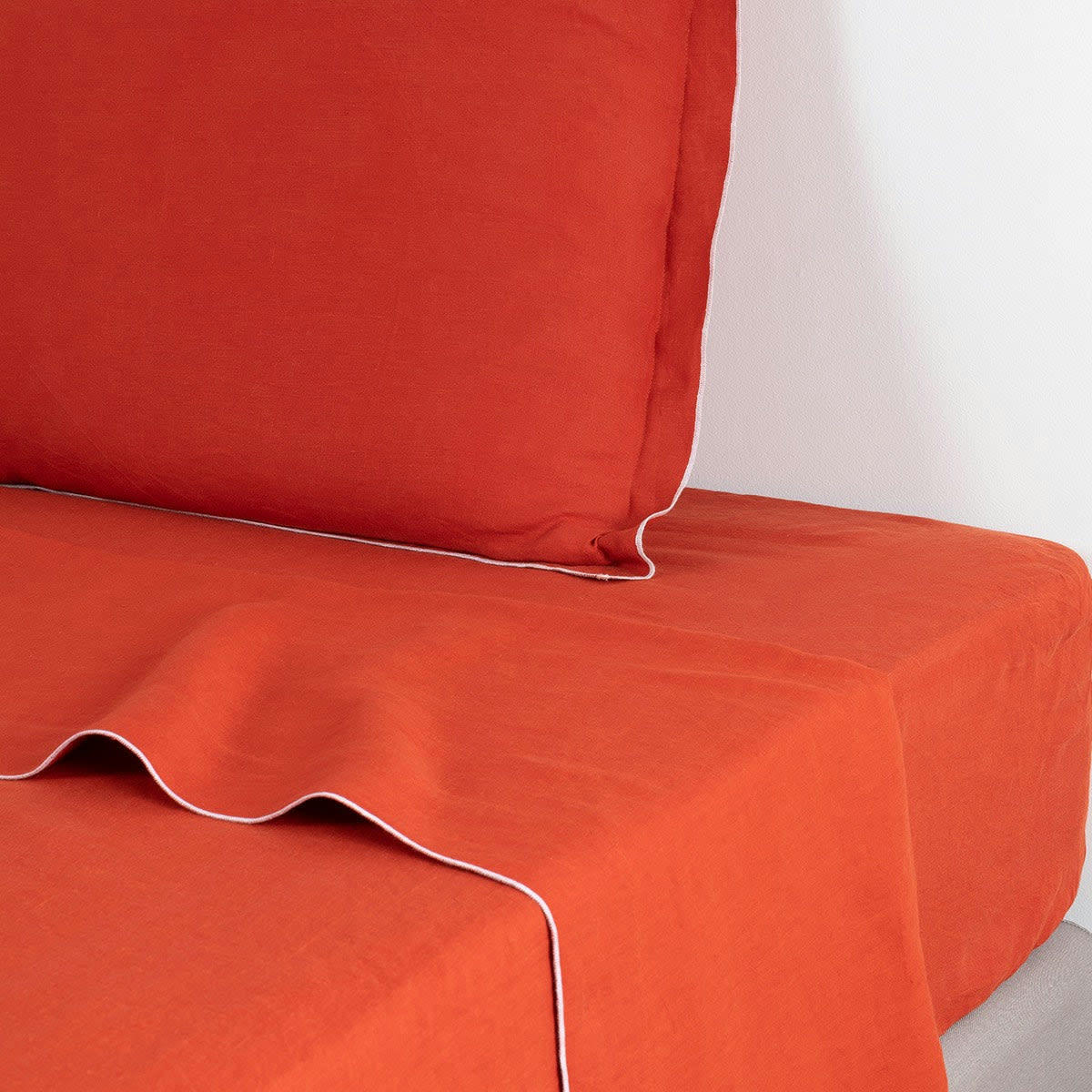 HORTENSE - Drap plat lin lavé  240x300 terracotta