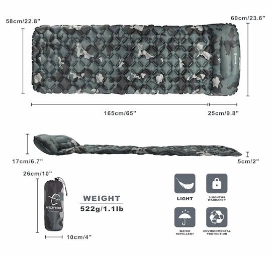 NNEOBA Outdoor Inflatable Sleeping Pad with Pillows for Camping