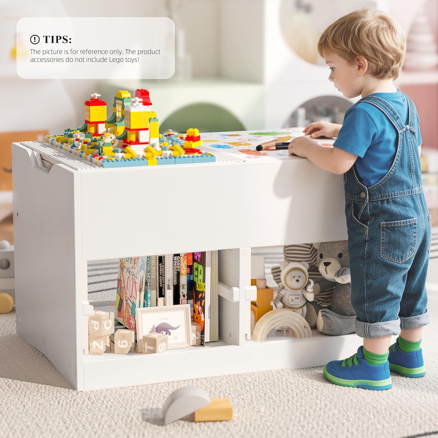 Easyego Kid Sensory Table with Storage - Activity Table with Foldable Storage Bins, Birthday Gifts for Boys and Girls - White