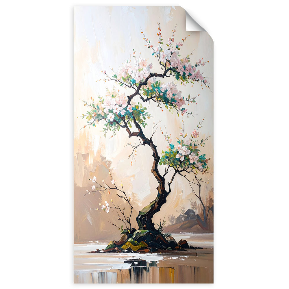 Naklejka na ścianęFeeby Drzewko Bonsai Białe Kwiaty Gałązki 40x80