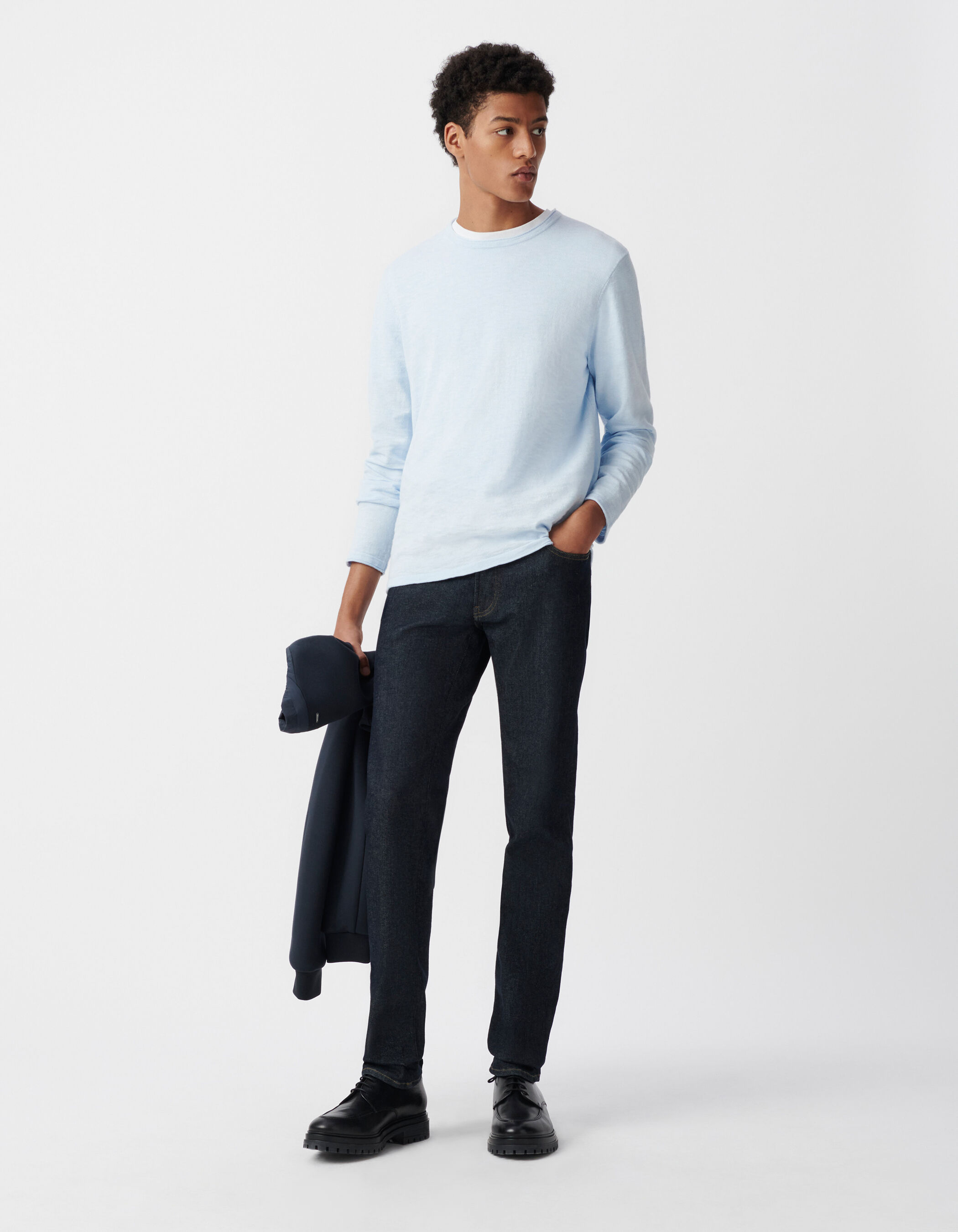 Pull ciel tricot flammé bords roulottés Homme