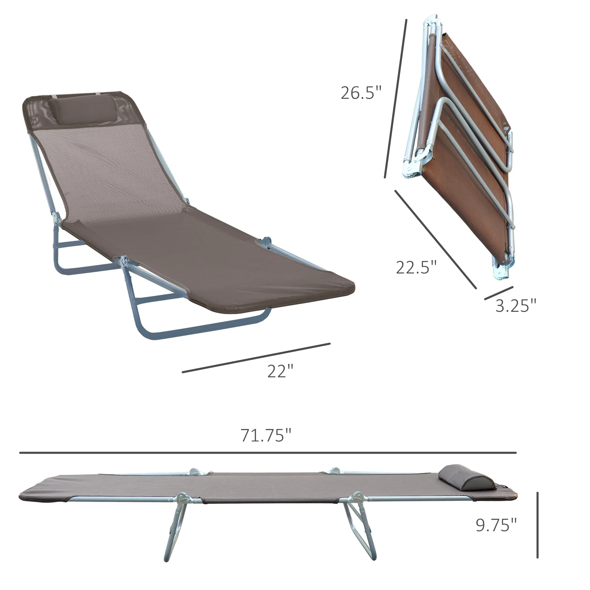 Outdoor Adjustable Folding Chaise Lounge Chair with Breathable Mesh and Headrest for Patio Poolside Beach