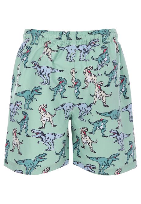 Younger Boys Green Dinosaur Swim Shorts