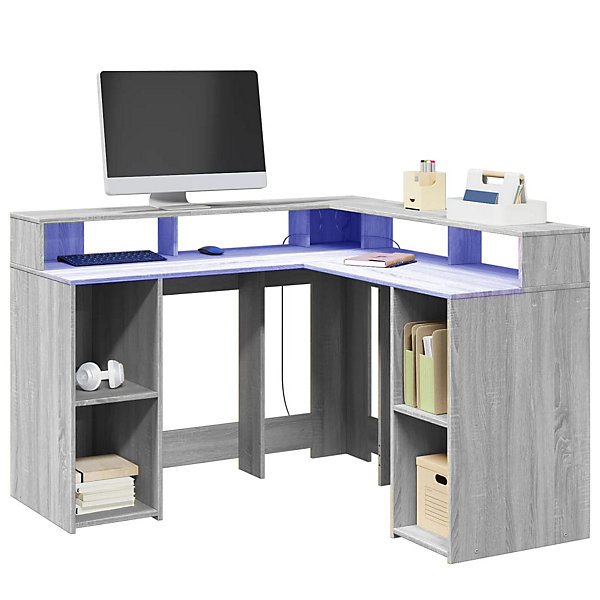 Bureau et lumières LED sonoma gris 130x130x91cm bois ingénierie vidaXL