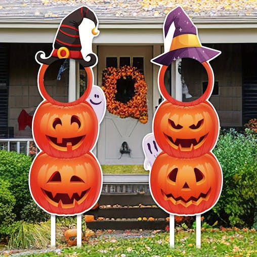 NNETM Halloween Outdoor Lawn Pumpkin & Witch Hat Decorations