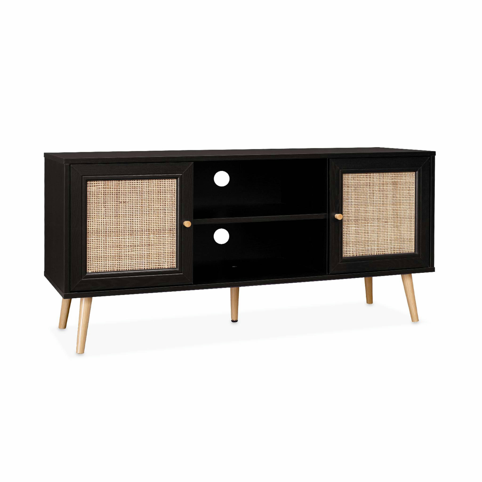 BOHÈME - Meuble tv en cannage 120x39x56.5cm noir