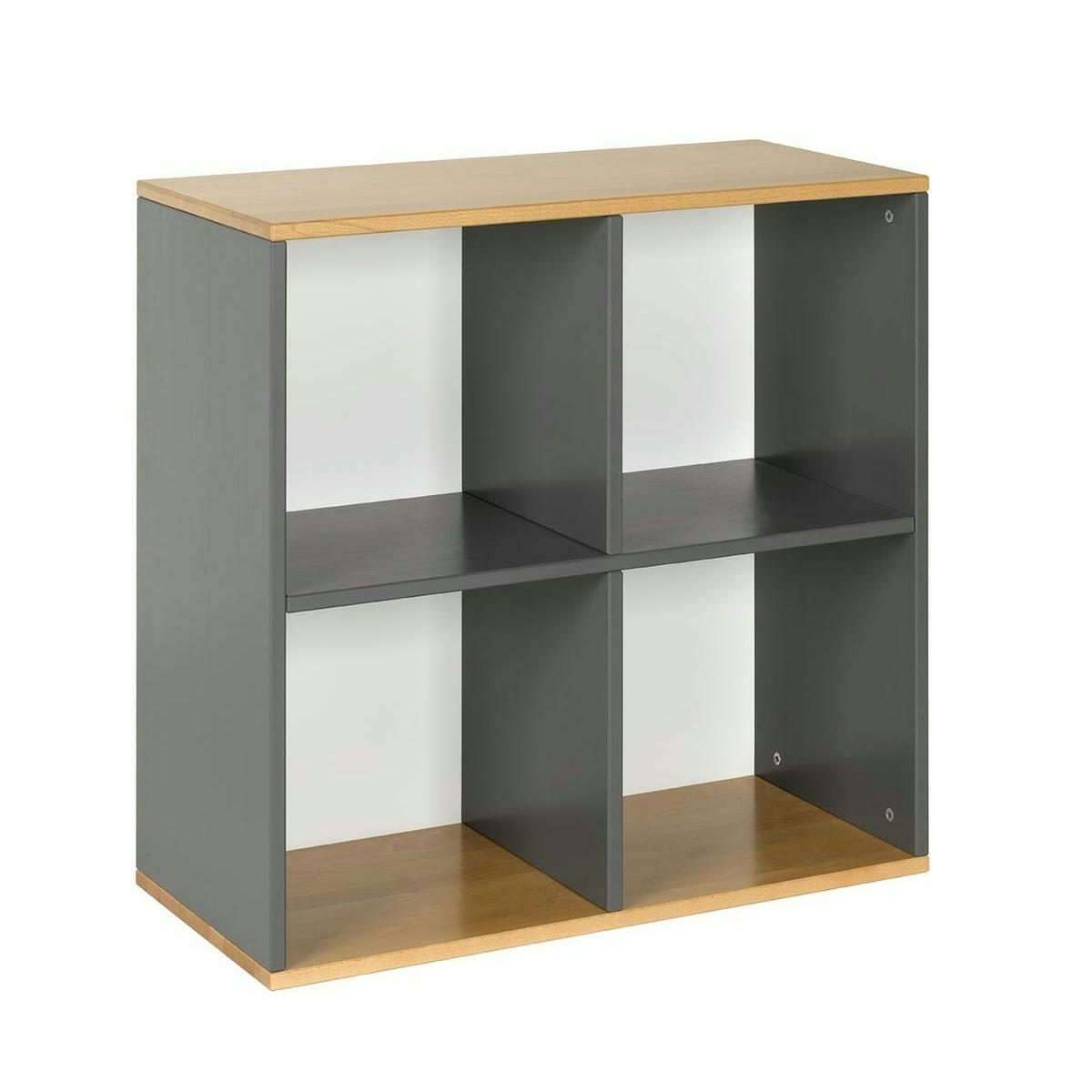 PEIO - Meuble de rangement 4 cases bois massif gris et bois