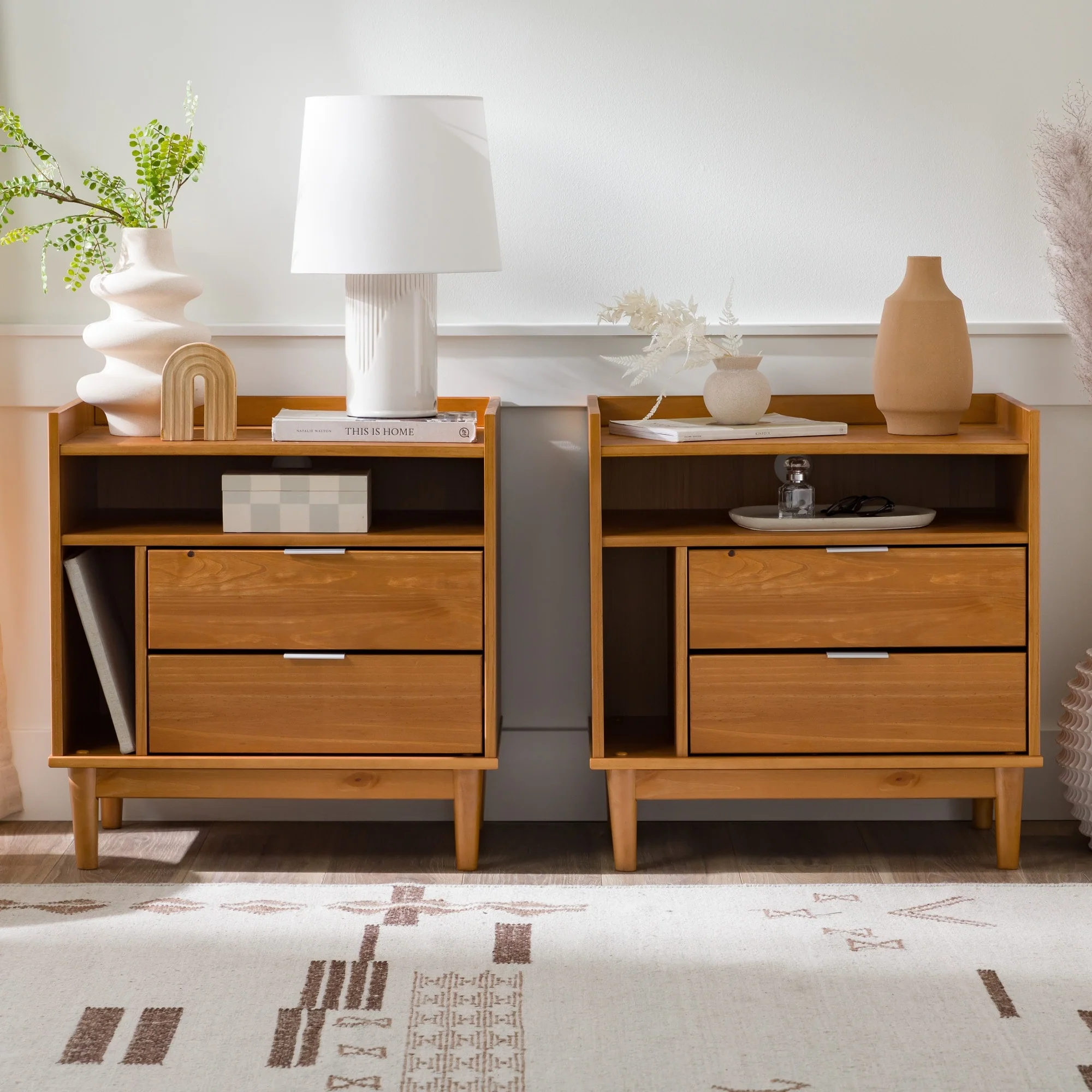 Middlebrook Modern Gallery-Top Solid Wood Nightstand (Set of 2)