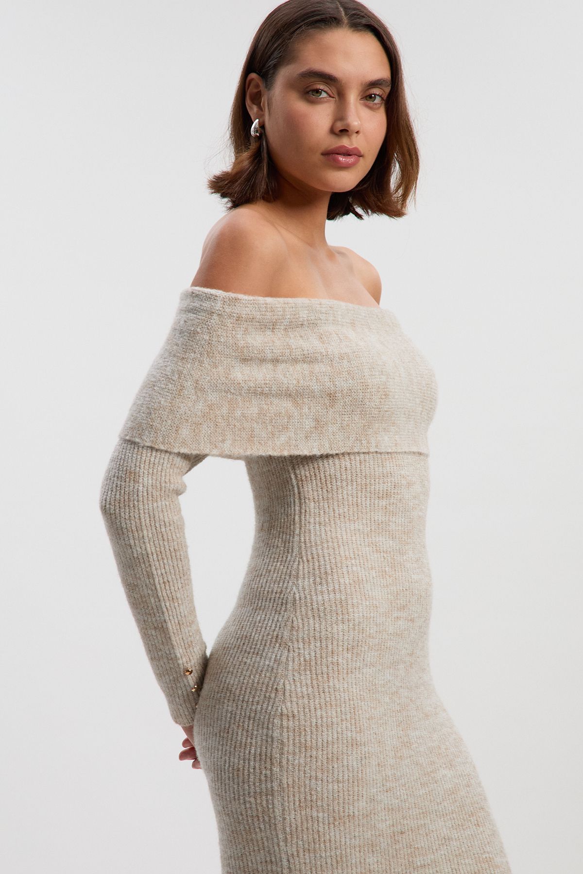 KarenMillen Wool Blend Cosy Bardot Knit Midi Dress