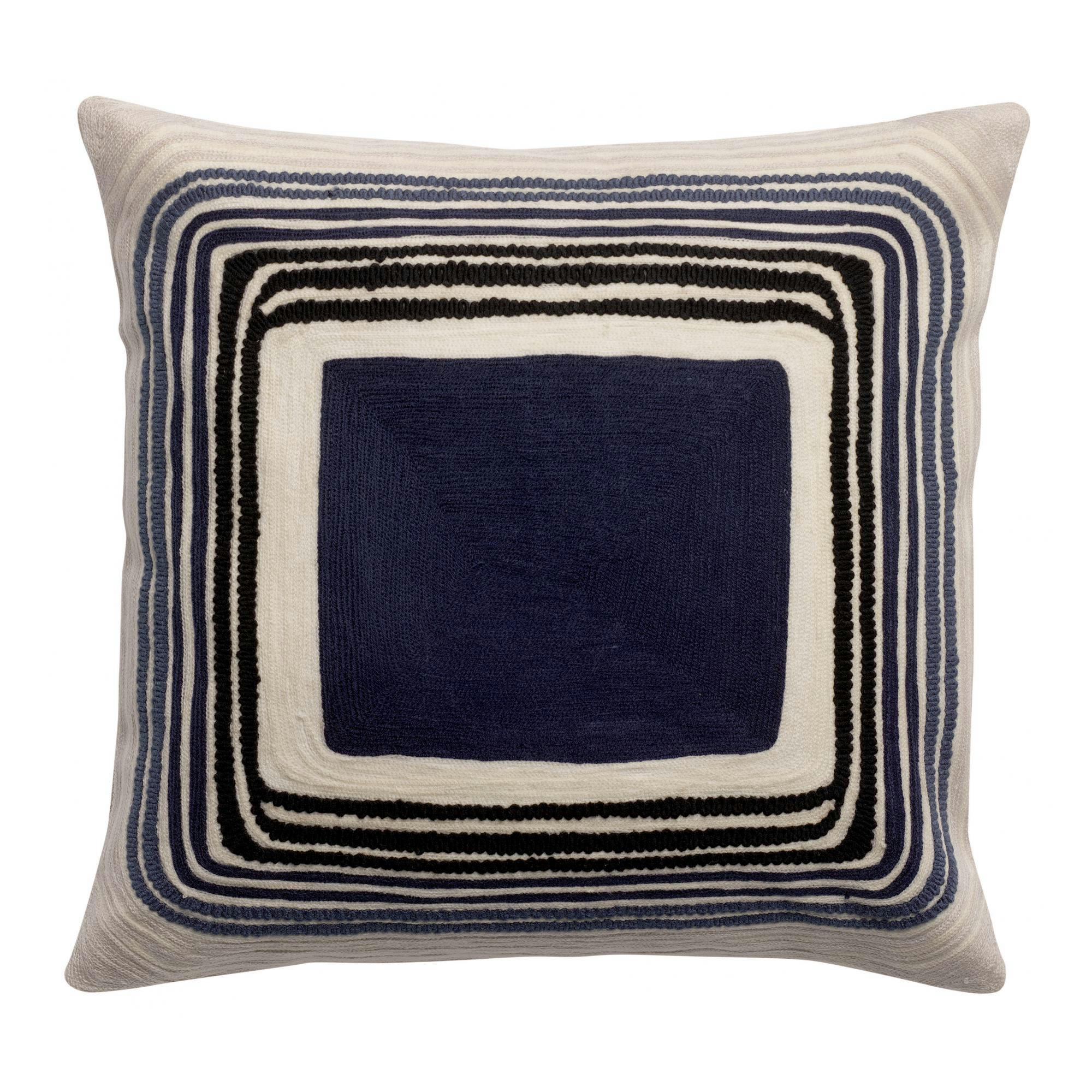 CASSIE - Coussin brodé  en coton marine 40 x 65