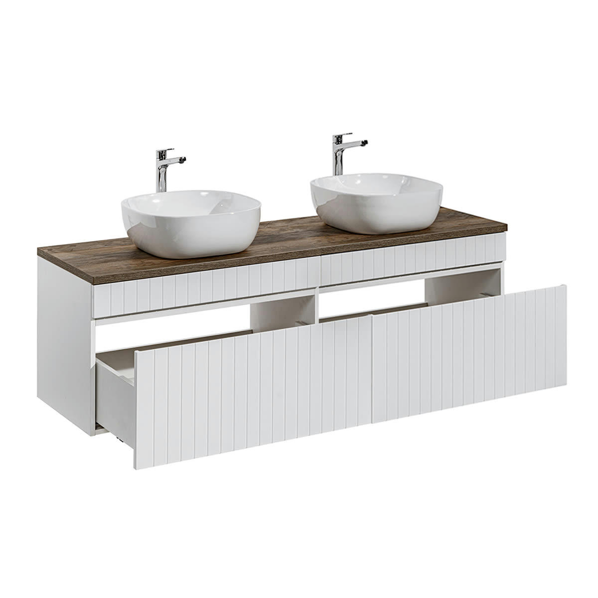 - Meuble double vasque 160cm blanc et naturel