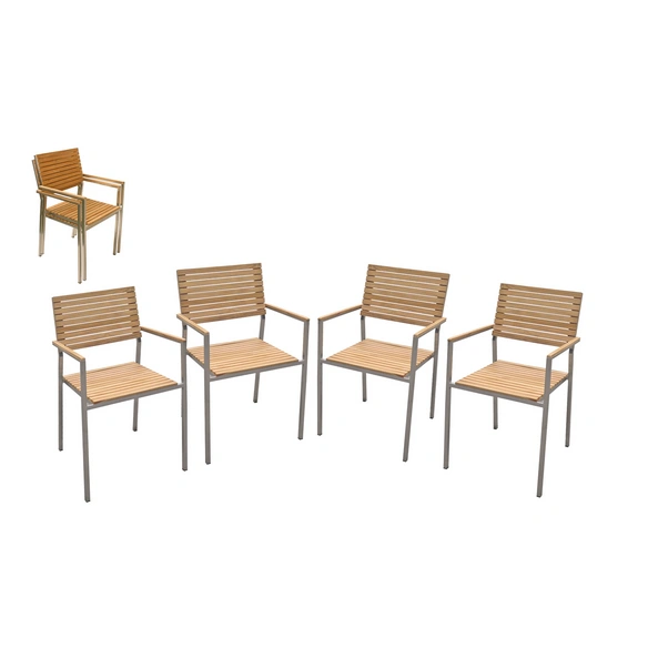 Stuhl-Set »Denver«, Stapelstuhl, 4er, Braun, Holz, Stahl, Kunststoff