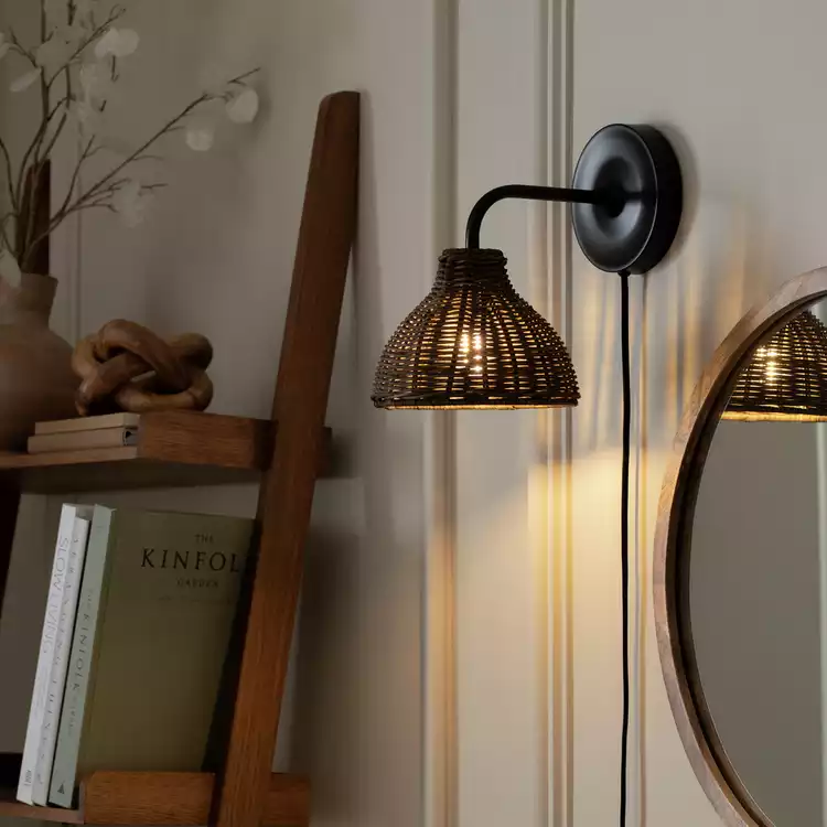 Habitat Wicker Pear Plug in Wall Light - Natural