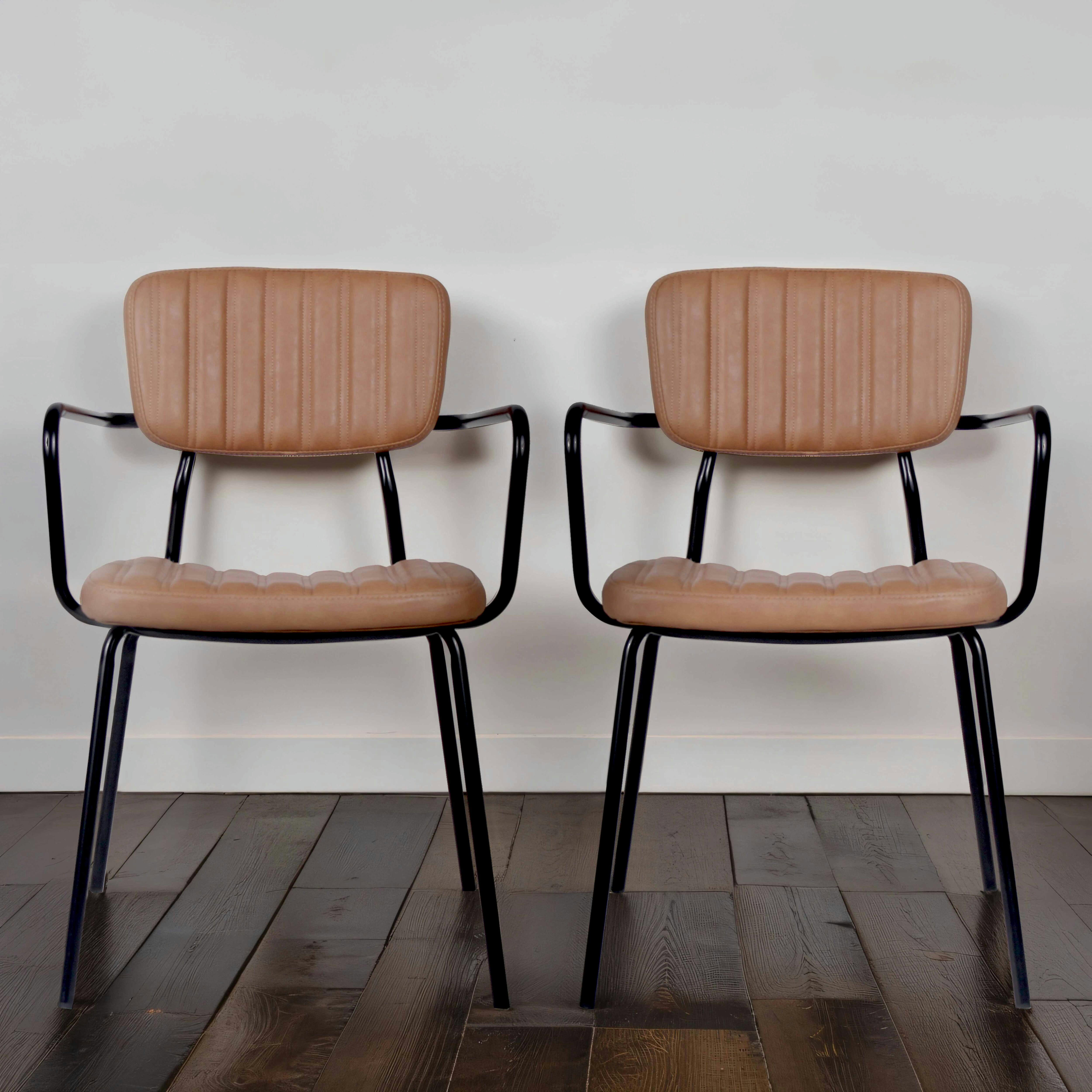 YORK - Lot de 2 chaises avec accoudoirs en textile enduit marron clair