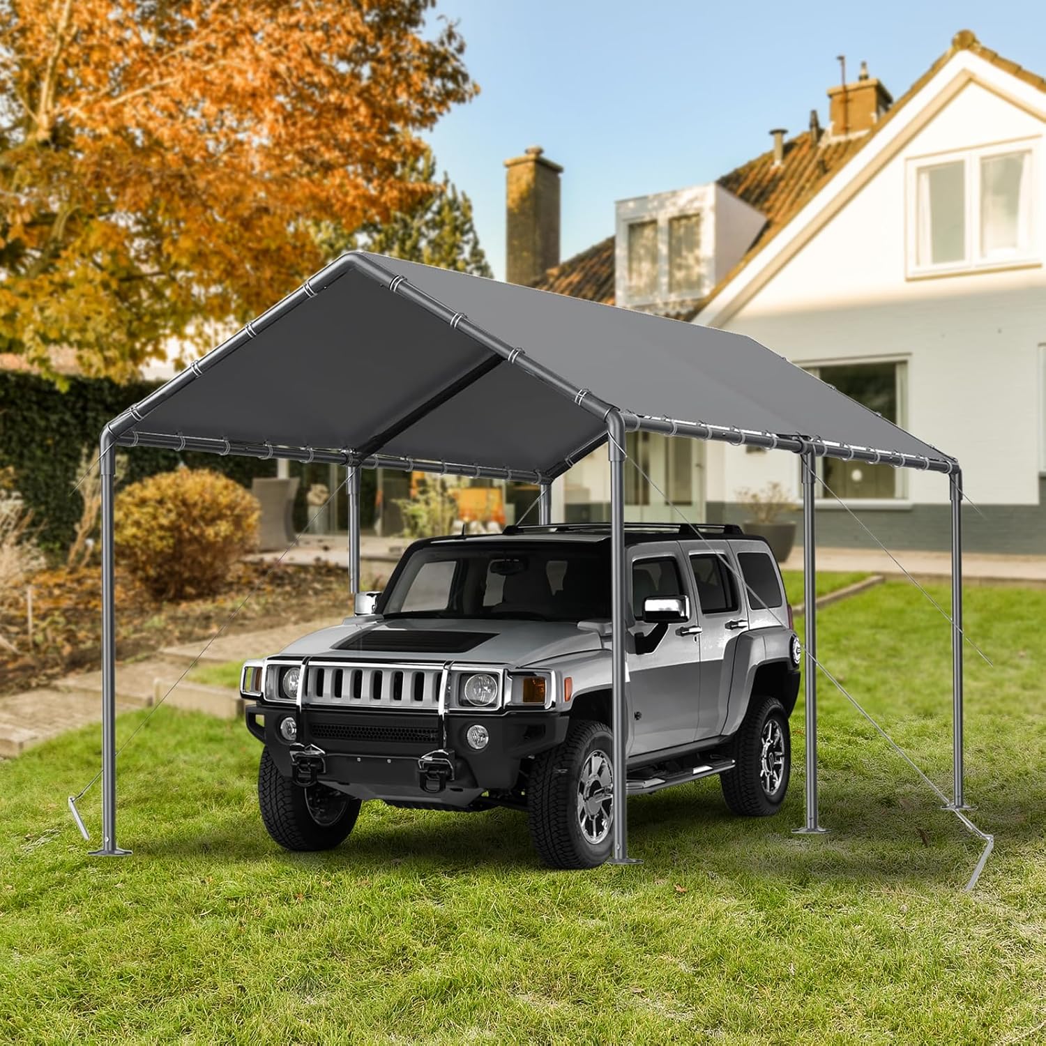 Outdoor Carport 10x20 Ft Heavy Duty Carport Portable Garage Waterproof and UV Resistant with Reinforced Structure for Trucks and Cars