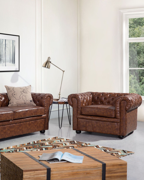 Fotel krzesło chesterfield ekoskóra brąz
