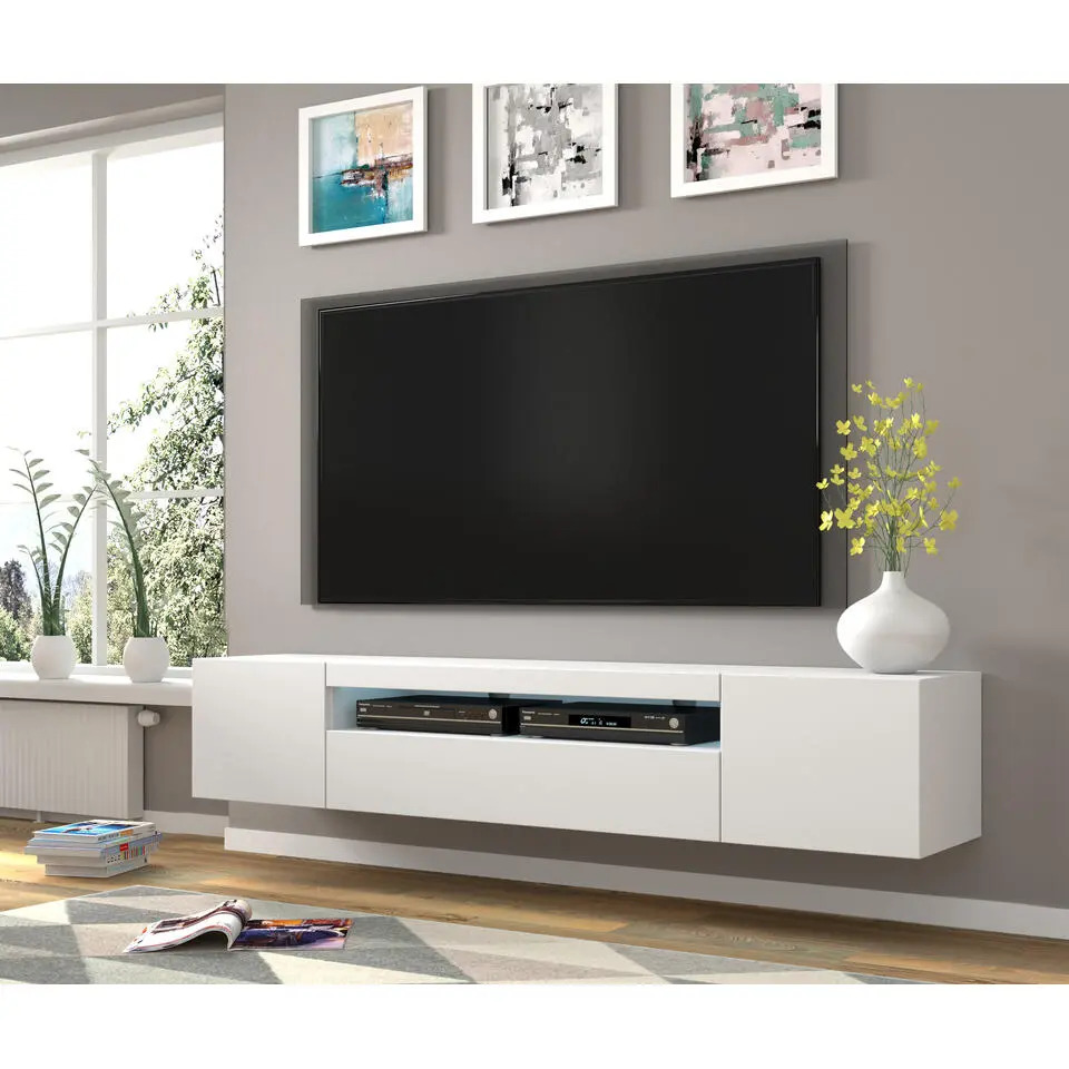 AURA TV-meubel 200 cm universeel mat wit LED