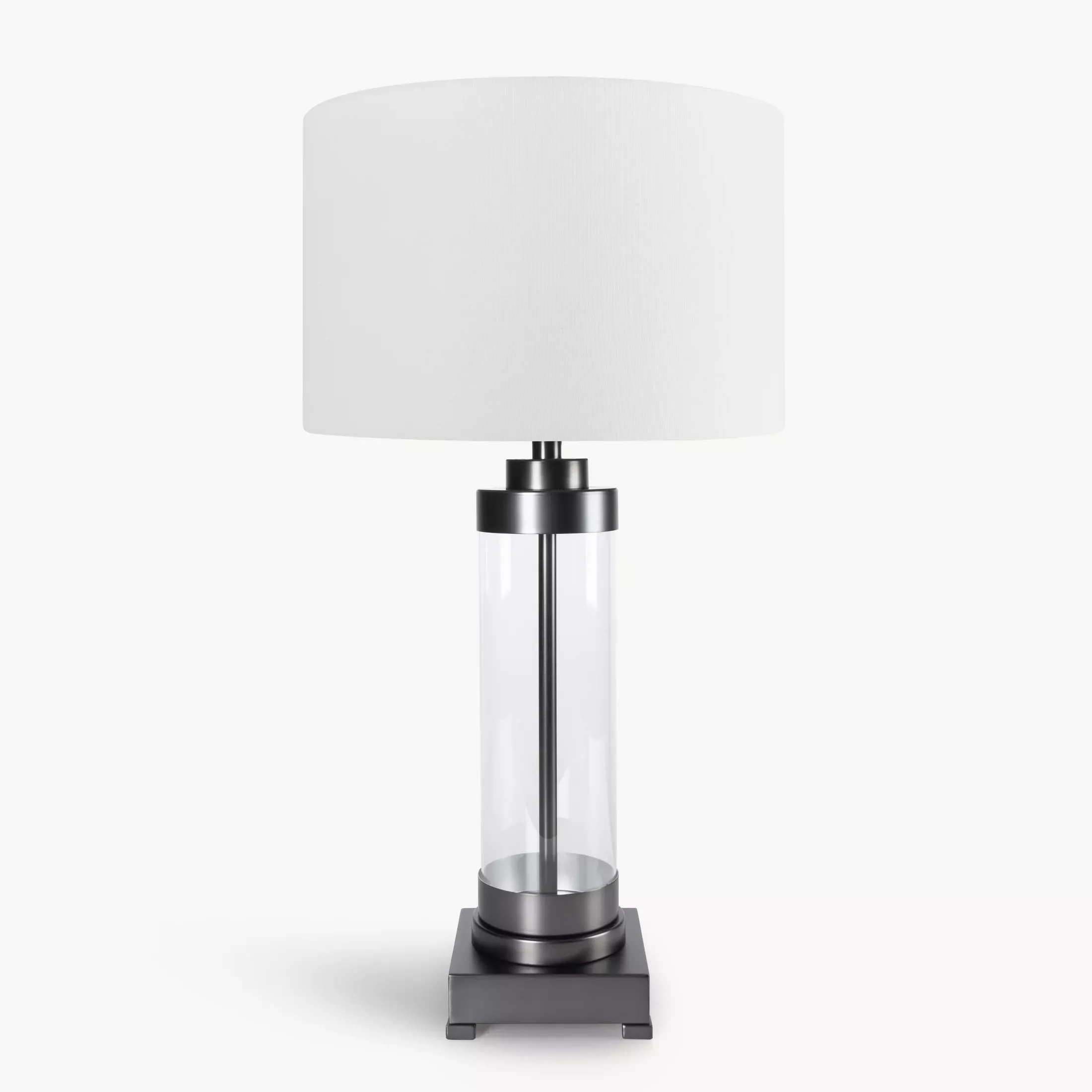 Lampa stołowa do pokoju biało, czarna CLARA o prostej szklanej podstawie