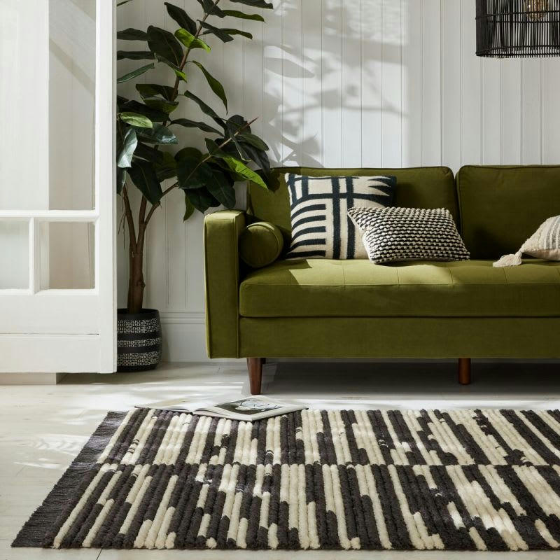 LINA - Tapis doux motifs géométriques noirs et blancs 160 x 230