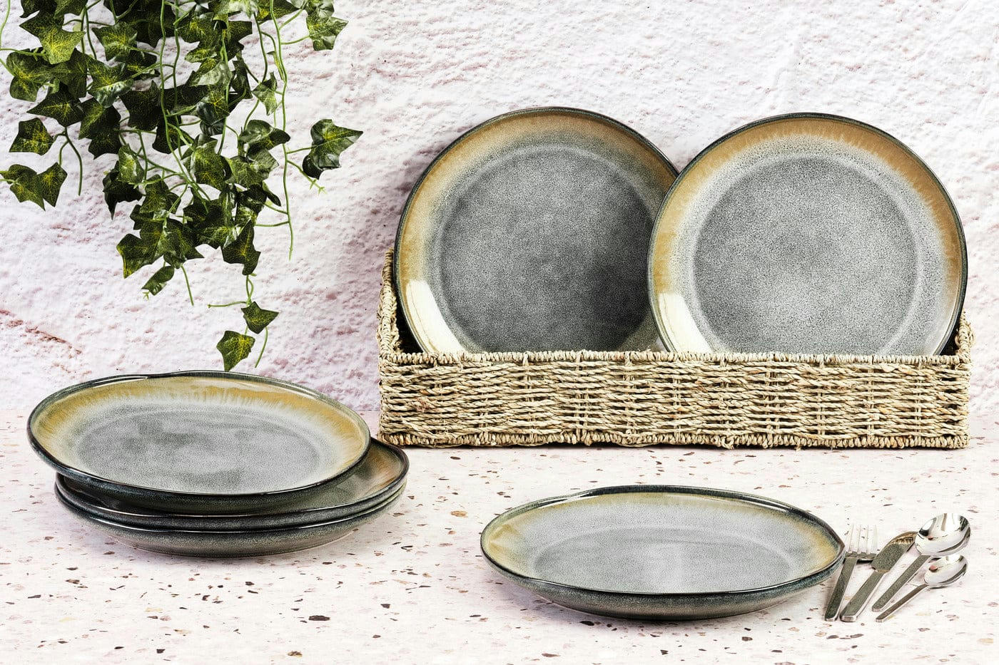 GENESIS - Lot de 6 assiettes plates en grès gris D27