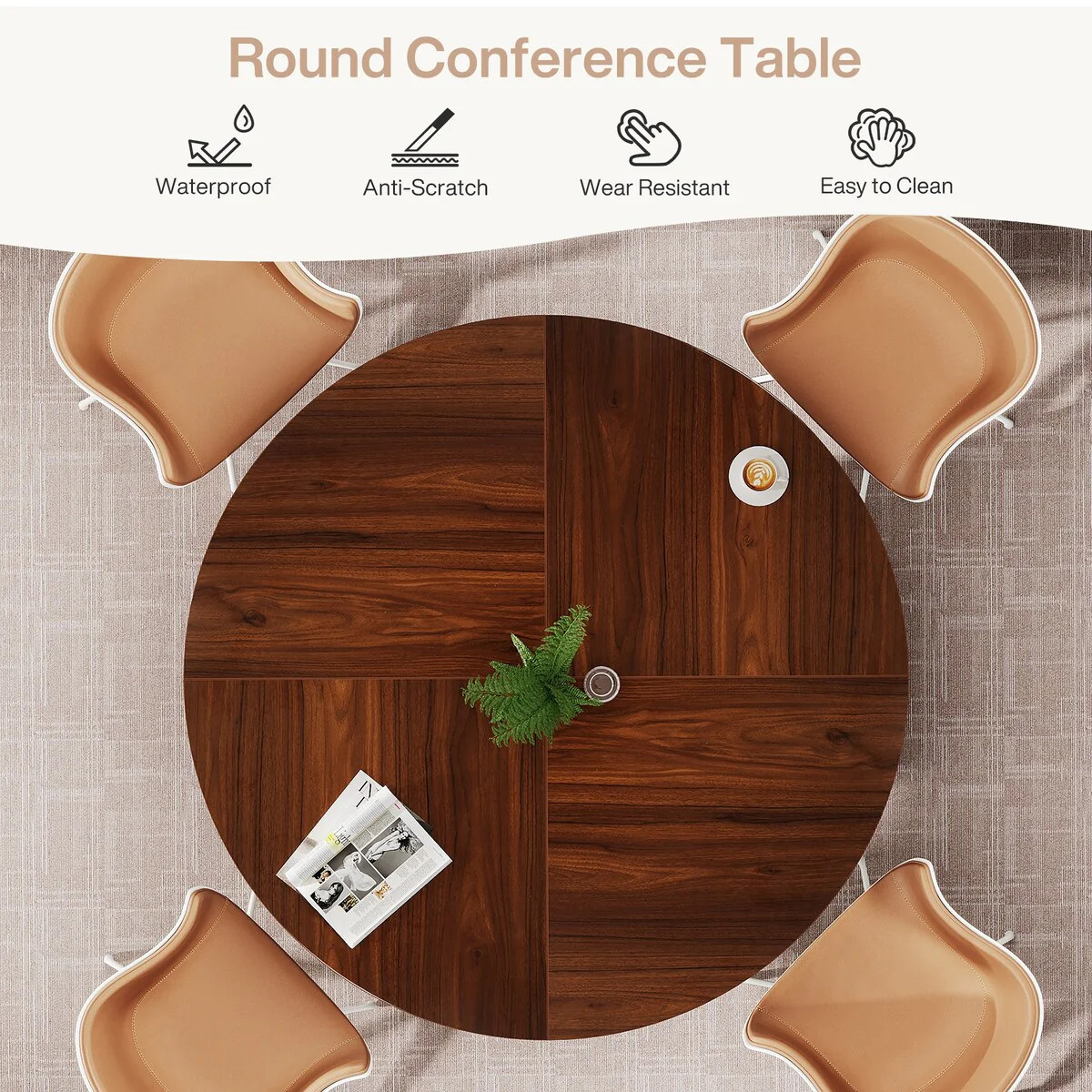 Round Conference Table,47.24 L x 47.24 W x 29.52 H Inches Small Meeting Table for 4 People