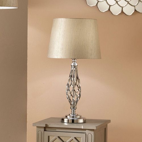 Ruma Swirl Twist Base Table Lamp With Champagne Polysilk Shade