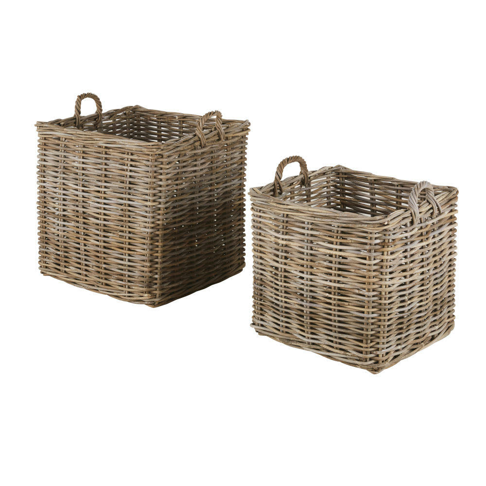 HELENE - Paniers en rotin tressé blanc (x2)