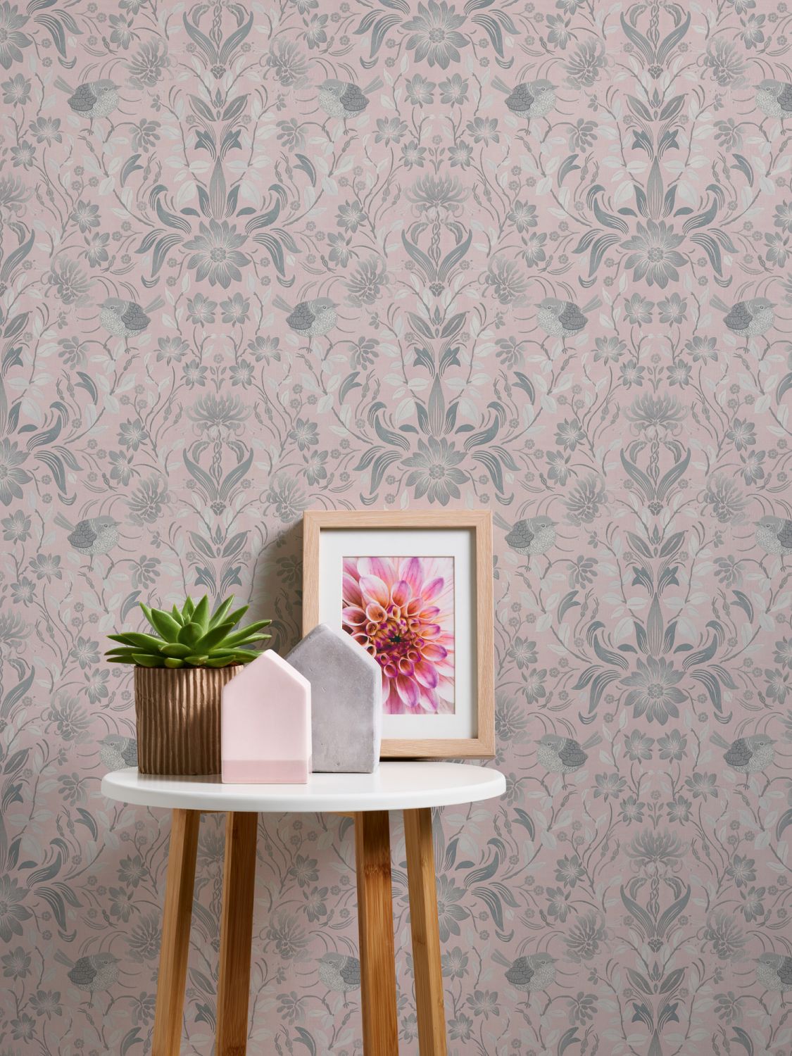Livingwalls behang bloemmotief roze, grijs en wit - 53 cm x 10.05 m - AS-390752