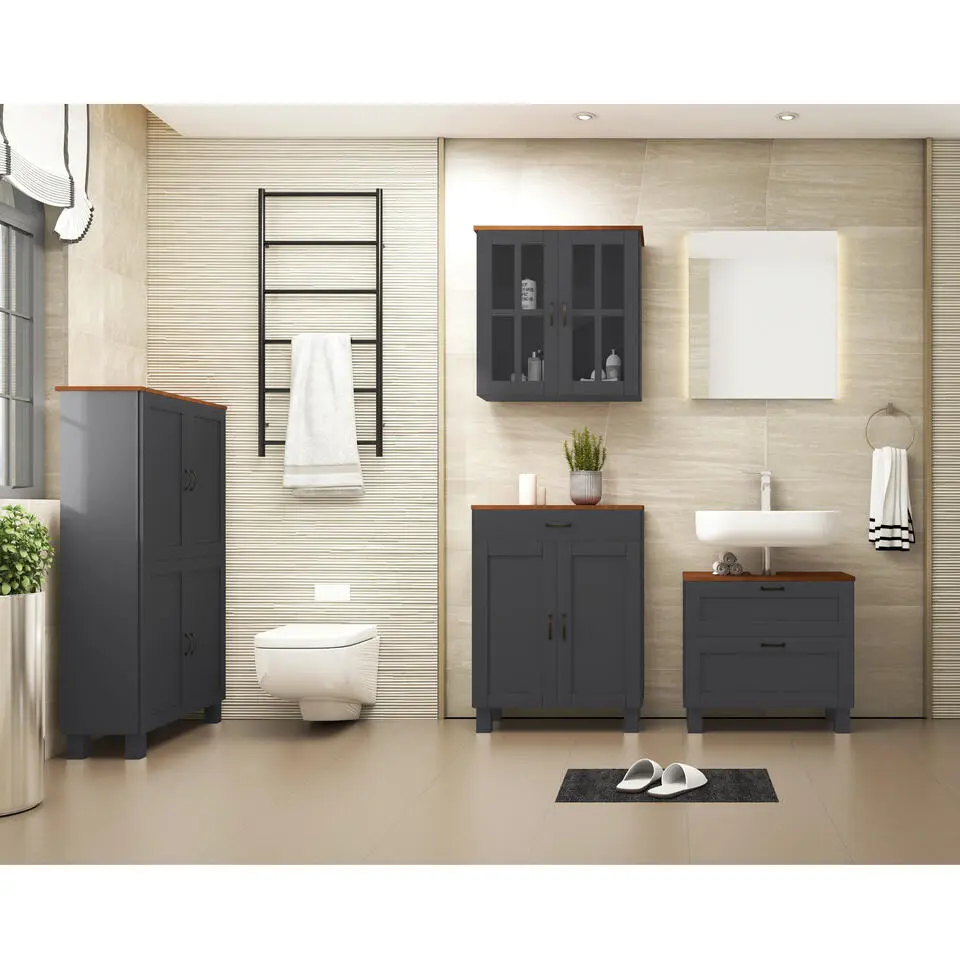 Alby - Wastafelonderkast 60 cm met 1 klep 1 lade in antraciet