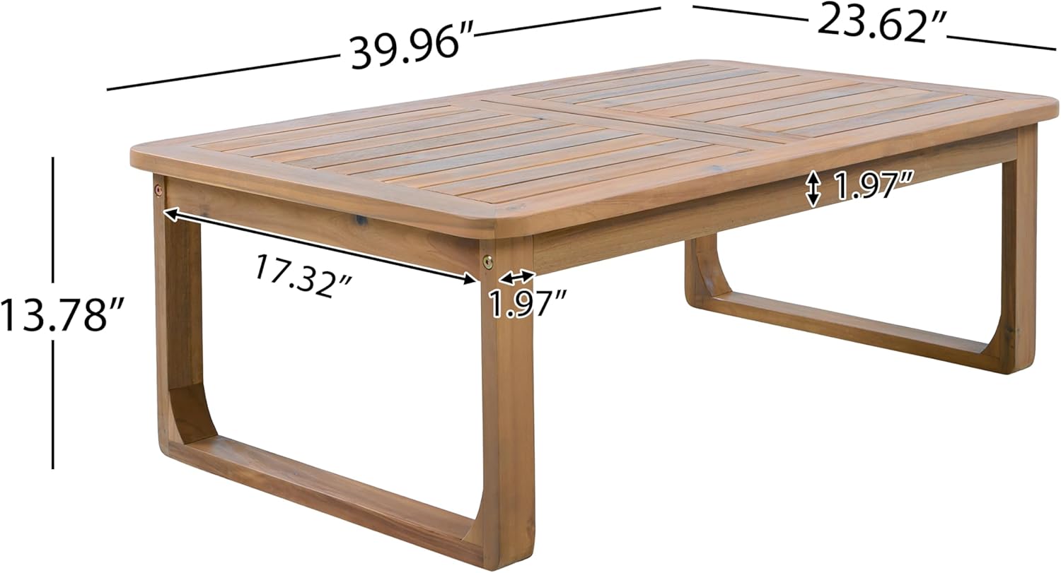 Christopher Knight Home Lebat Patio Acacia Wood Coffee Table, Solid Wood Outdoor Table for Patio Furniture Set, Slat Panel Rectangular Top, Light Teak