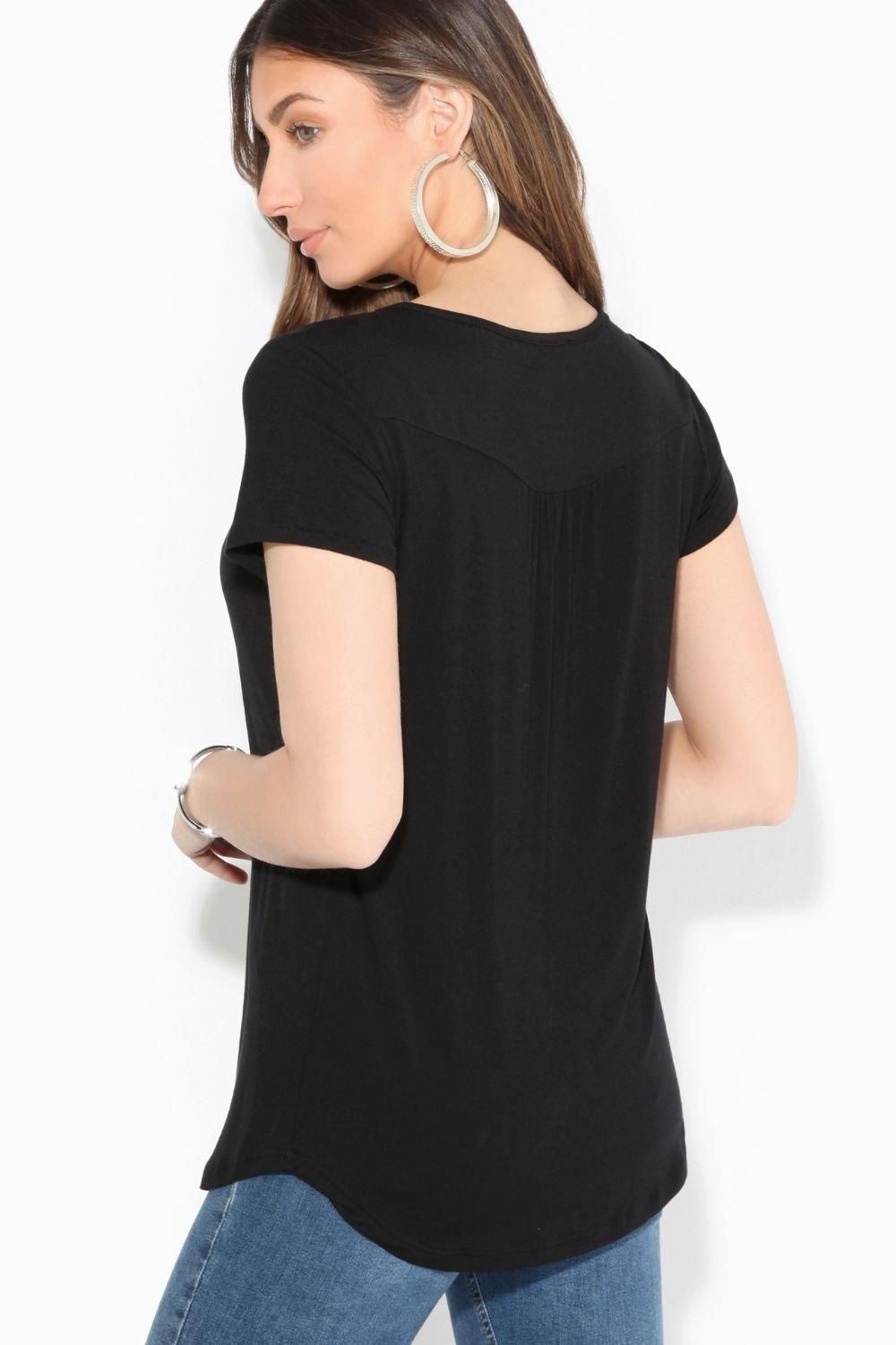 KRISP Short Sleeve Button Front Flared Top
