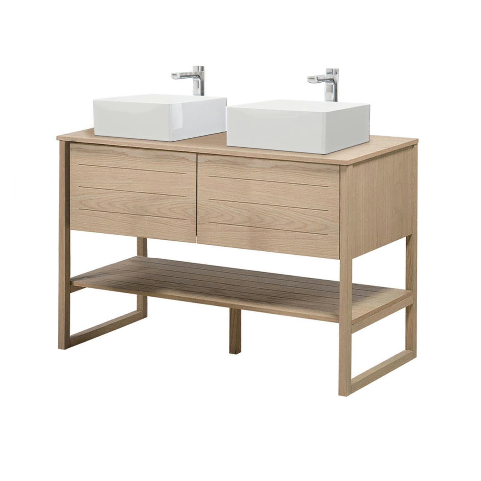 ATOLL - Meuble de salle de bain 120 cm avec vasques blanches carrées