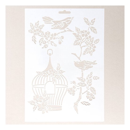 Birds and Birdcage Stencil 21cm x 29cm