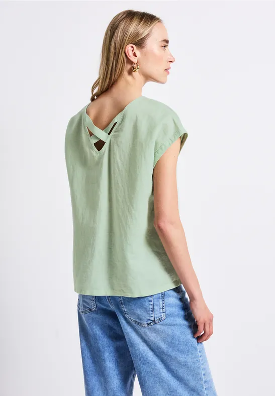 Leinenmix-Bluse mit Bändern