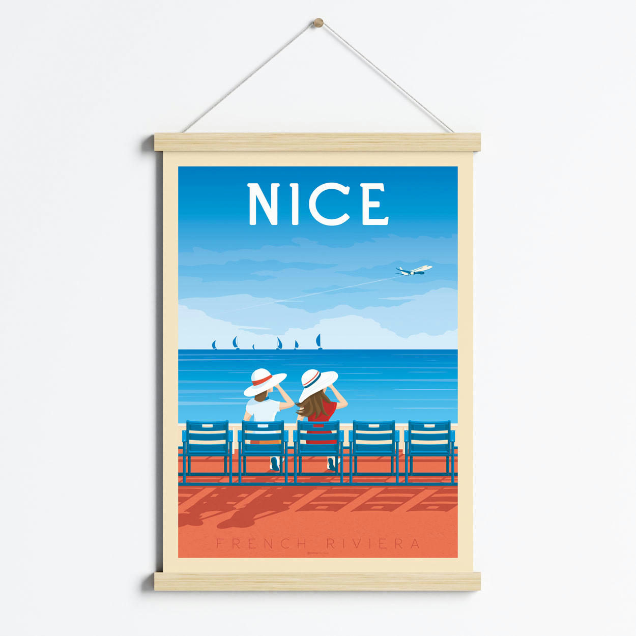 - Affiche Nice France + Cadre Magnétique (Bois) 50x70 cm