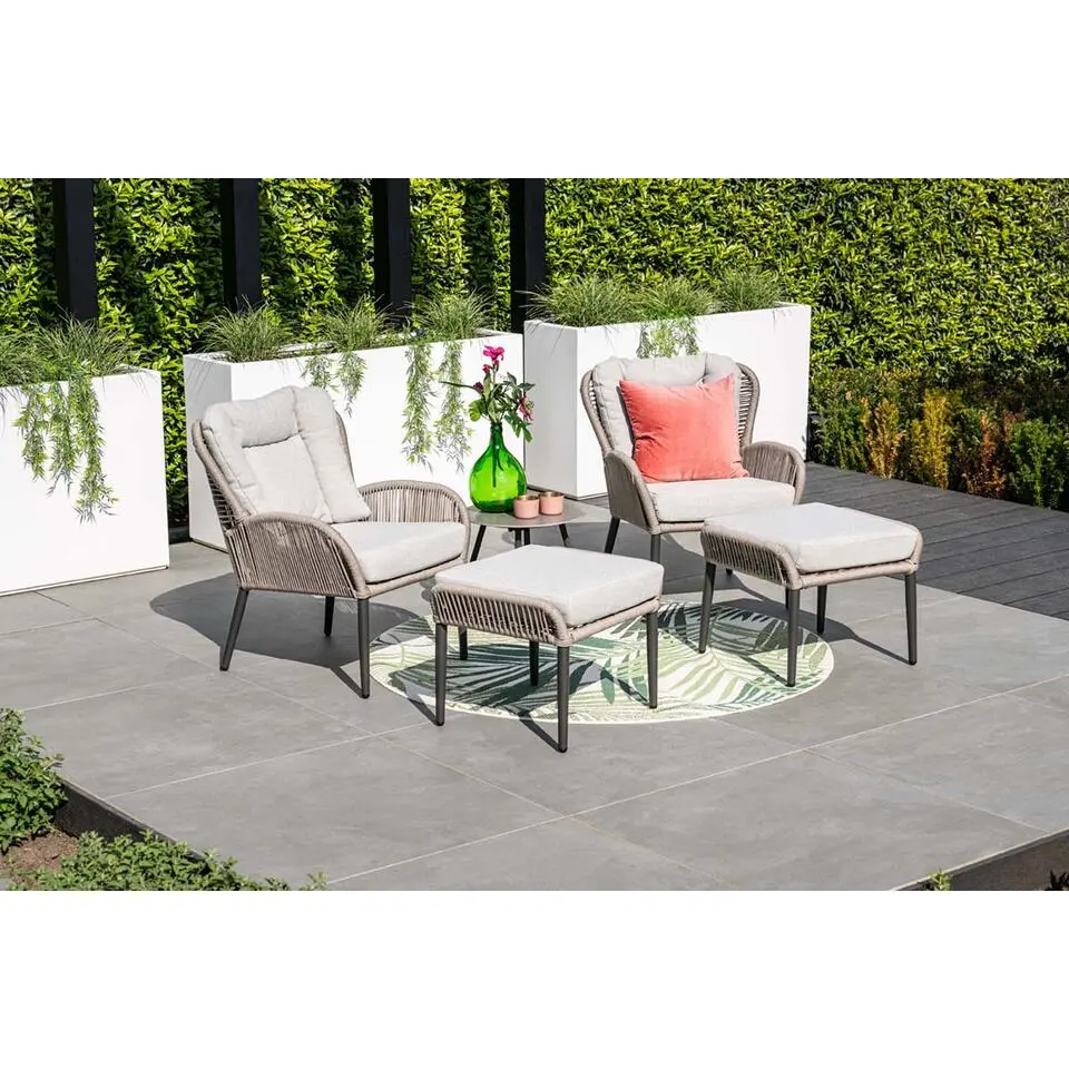 Andorra fauteuil - incl. voetenbank - c. black - rope taupe - sand