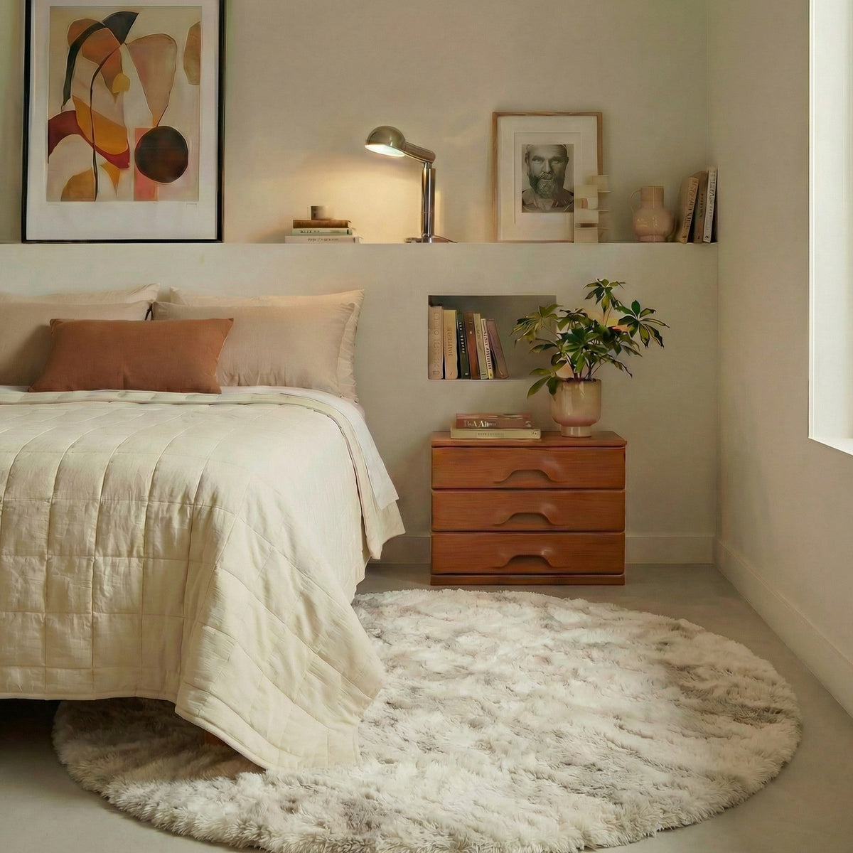 Mrcarpet Rond Hoogpolig vloerkleed Extra Zacht Fluffy - Creme 120cm