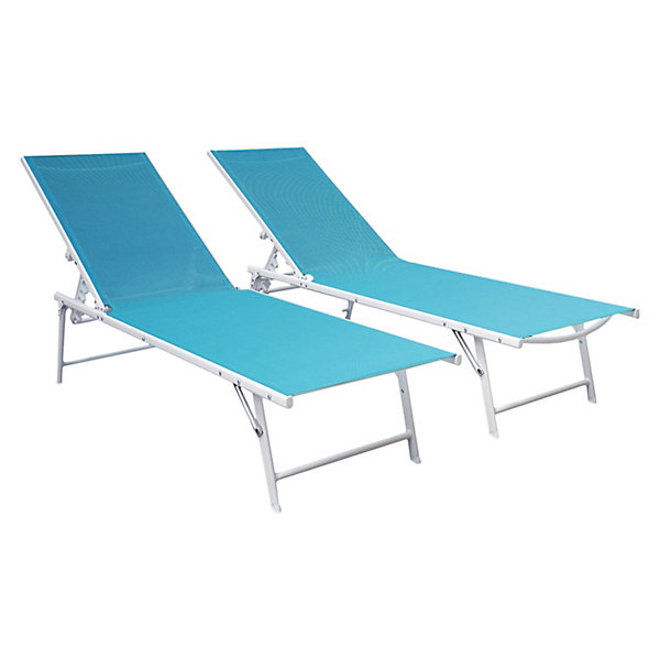 Lot de 2 bains de soleil pliants SICILIA en textilène bleu - structure blanche - HAPPY GARDEN