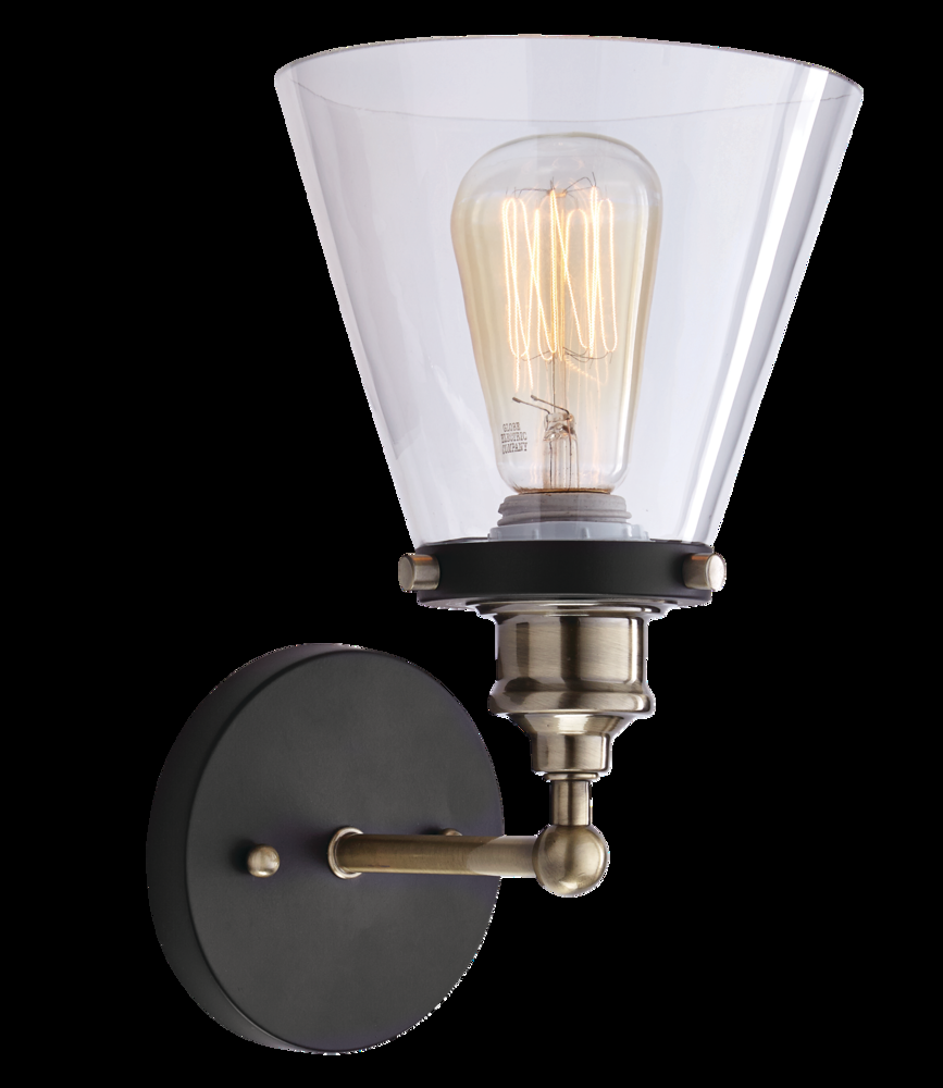 CANVAS Bryant Clear Glass Shade Wall Sconce, Antique Brass/Black