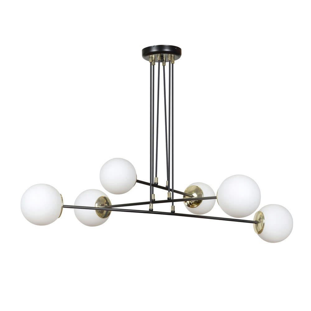 SIGNO - Suspension élégante 6 lumières nordique noir avec détails dorés