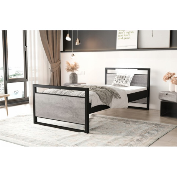 Łóżko młodzieżowe Metalowe LOFT LED 180x90 Jasny Alterier Beton