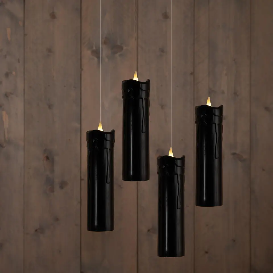 Anna's Collection Zwevende LED kaarsen - zwart - 4x - 18 x 5 cm