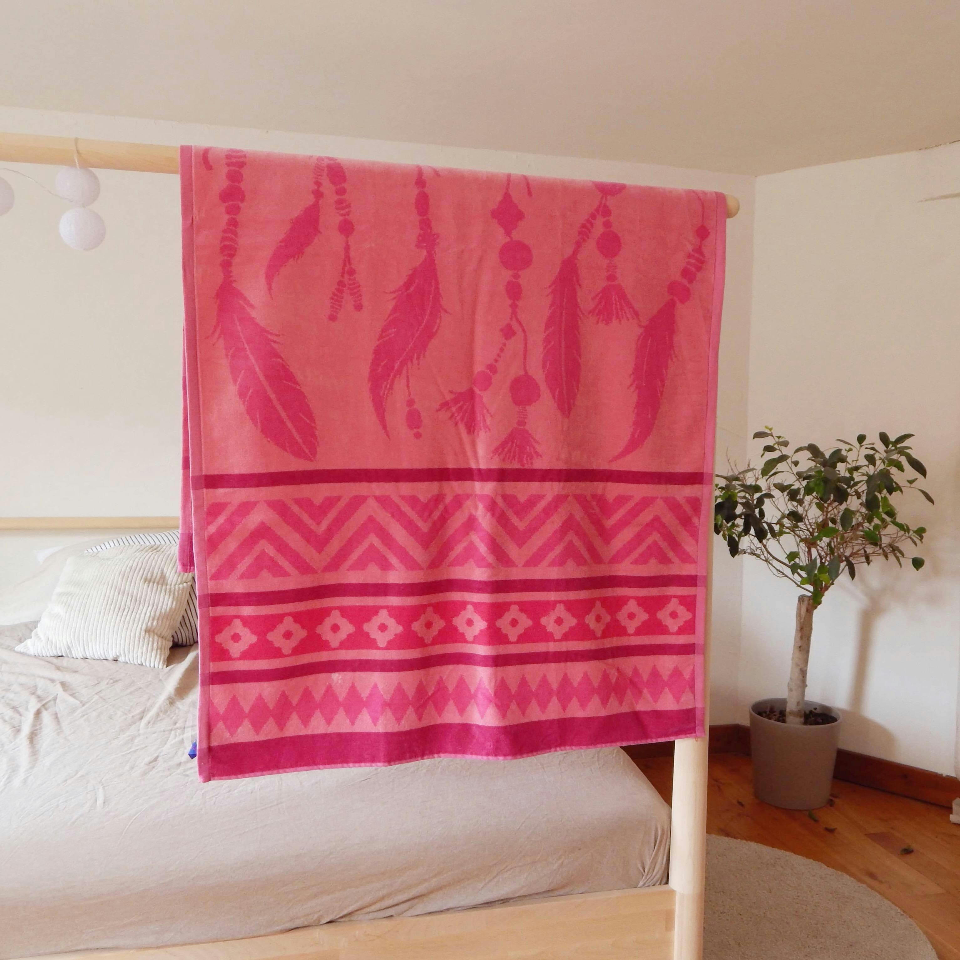 PLAGE - Serviette de plage éponge velours rose bamba 86 x 160