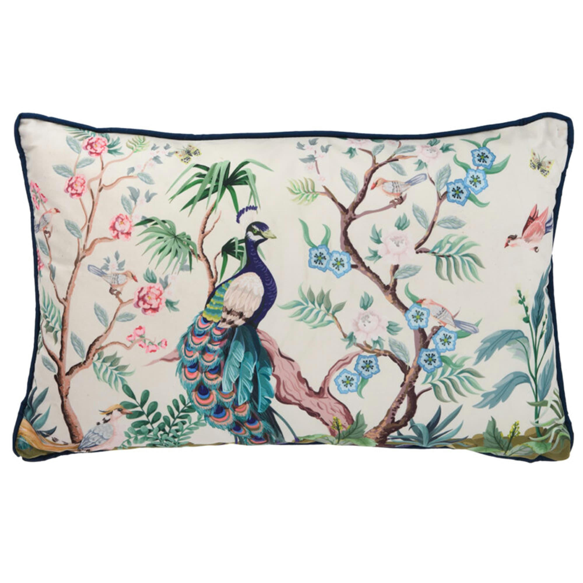 - Set de 2 coussins multicolores fleurs et oiseaux 30x50cm