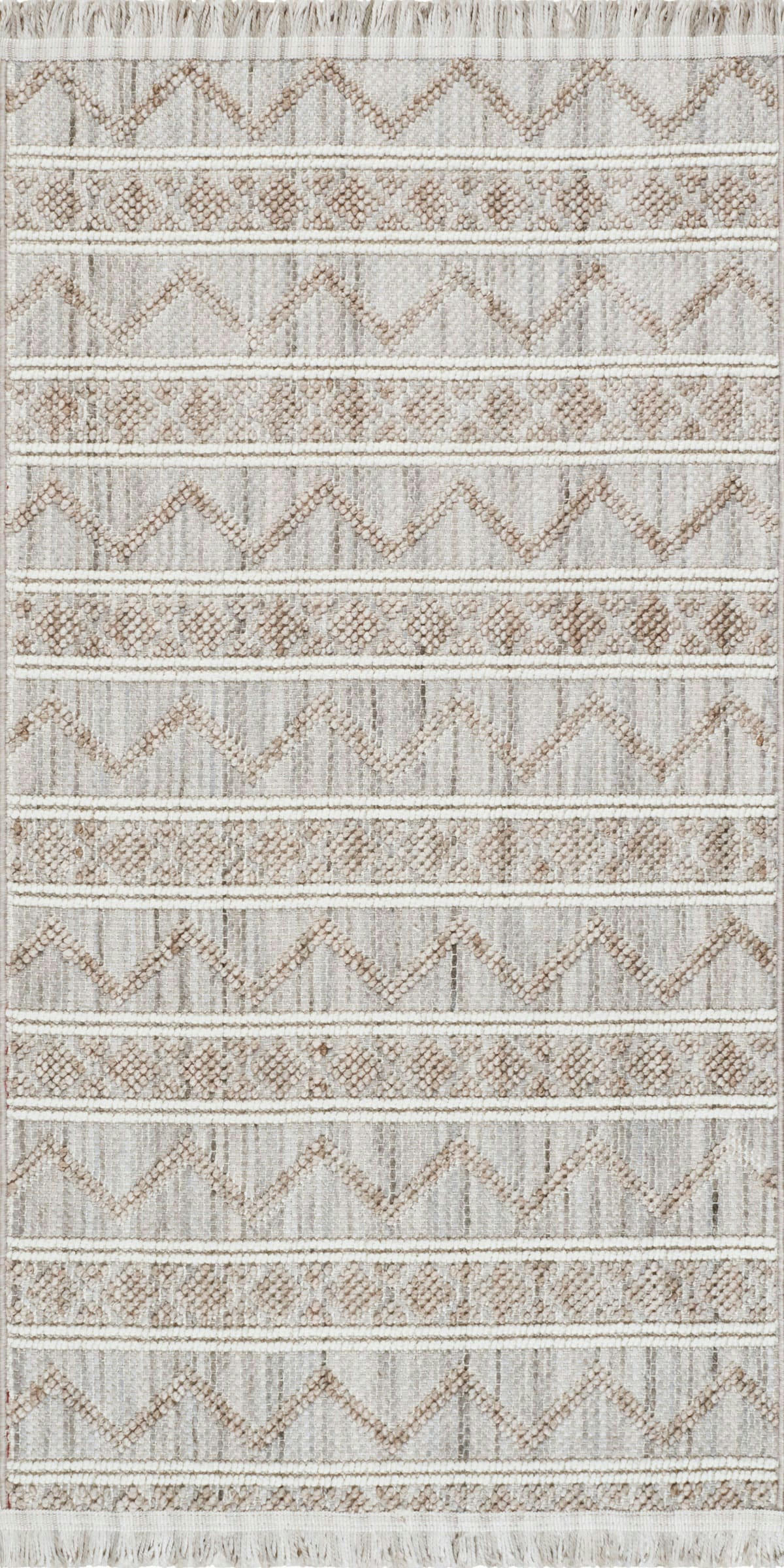 BALI - Tapis à franges  motif en relief beige 80x150