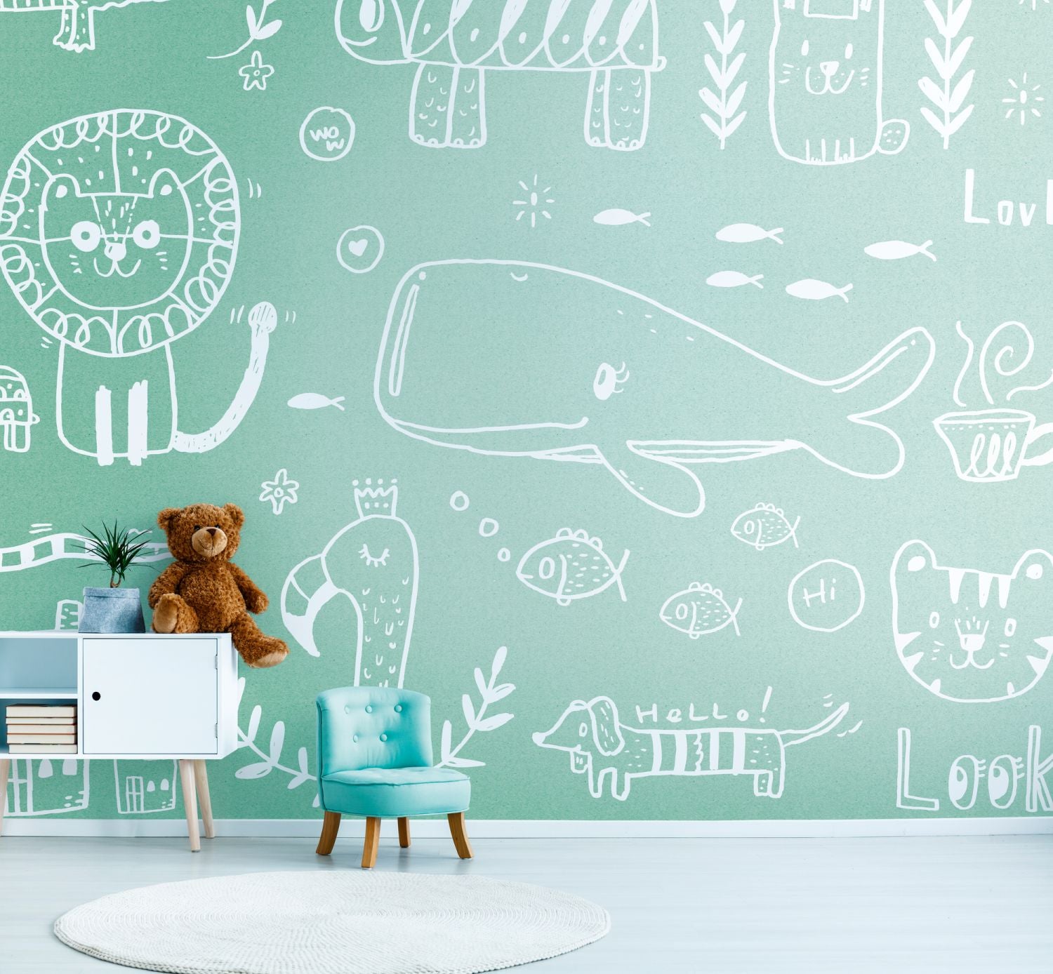 One Wall one Role fotobehang dieren groen en wit - 371 x 280 cm - AS-383041
