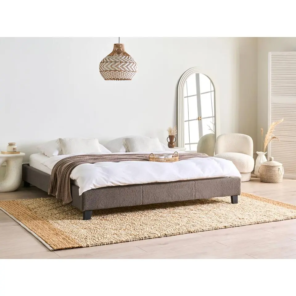 ROANNE - Tweepersoonsbed - Taupe - 180 x 200 cm - Boucl&eacute;
