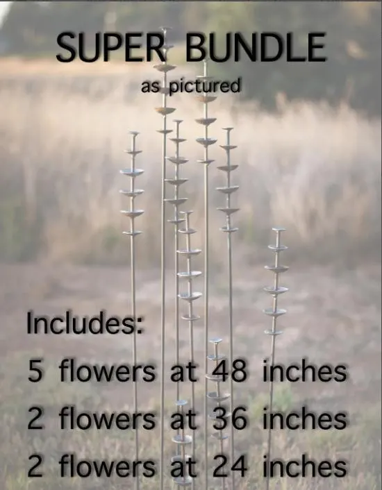 Rustic Metal Flower Stakes | Outdoor Garden Sculptures & Yard Art