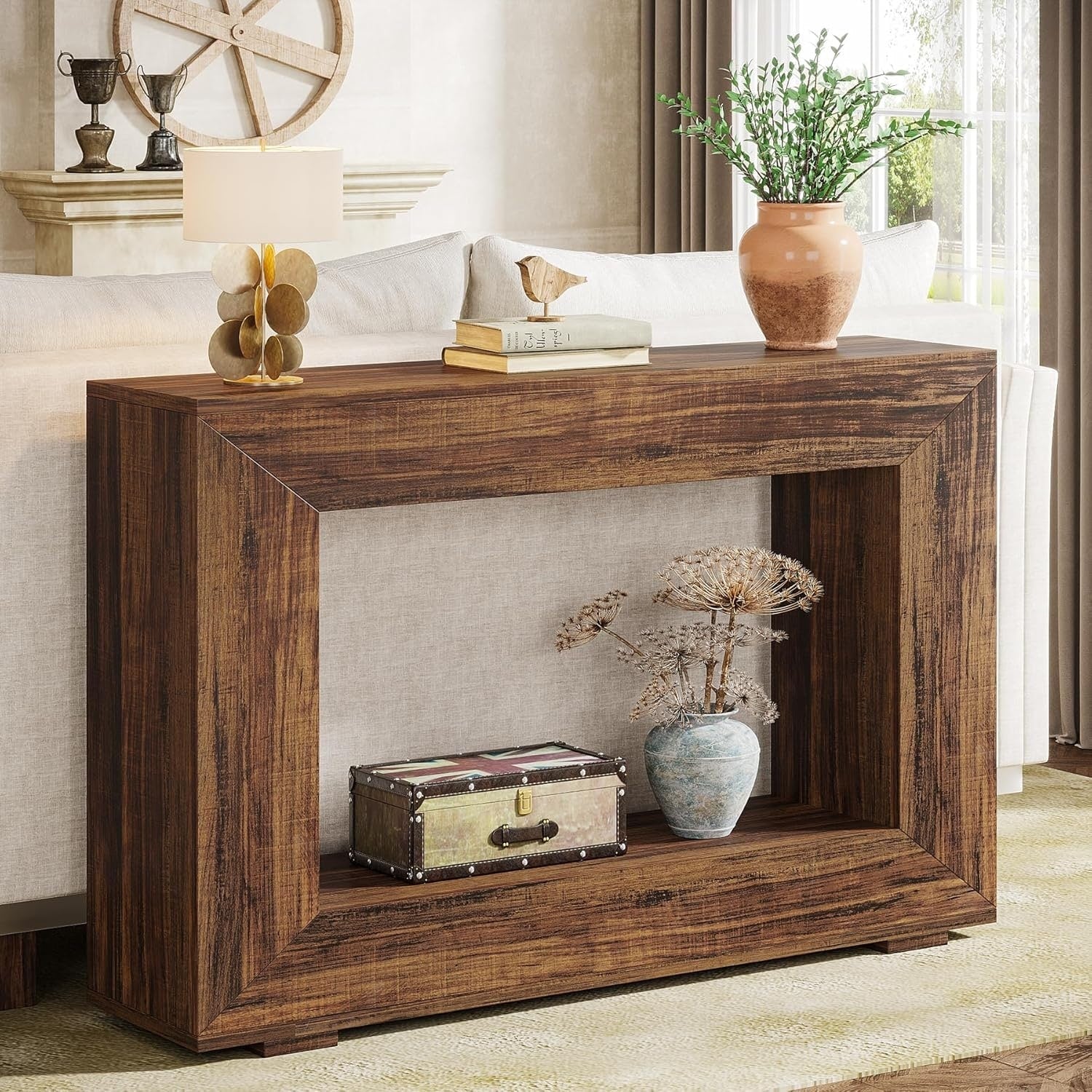 Rustic Console Sofa Table for Entryway, Hallway, Living Room - 47.24 W x 32.8 H x 11.81 D